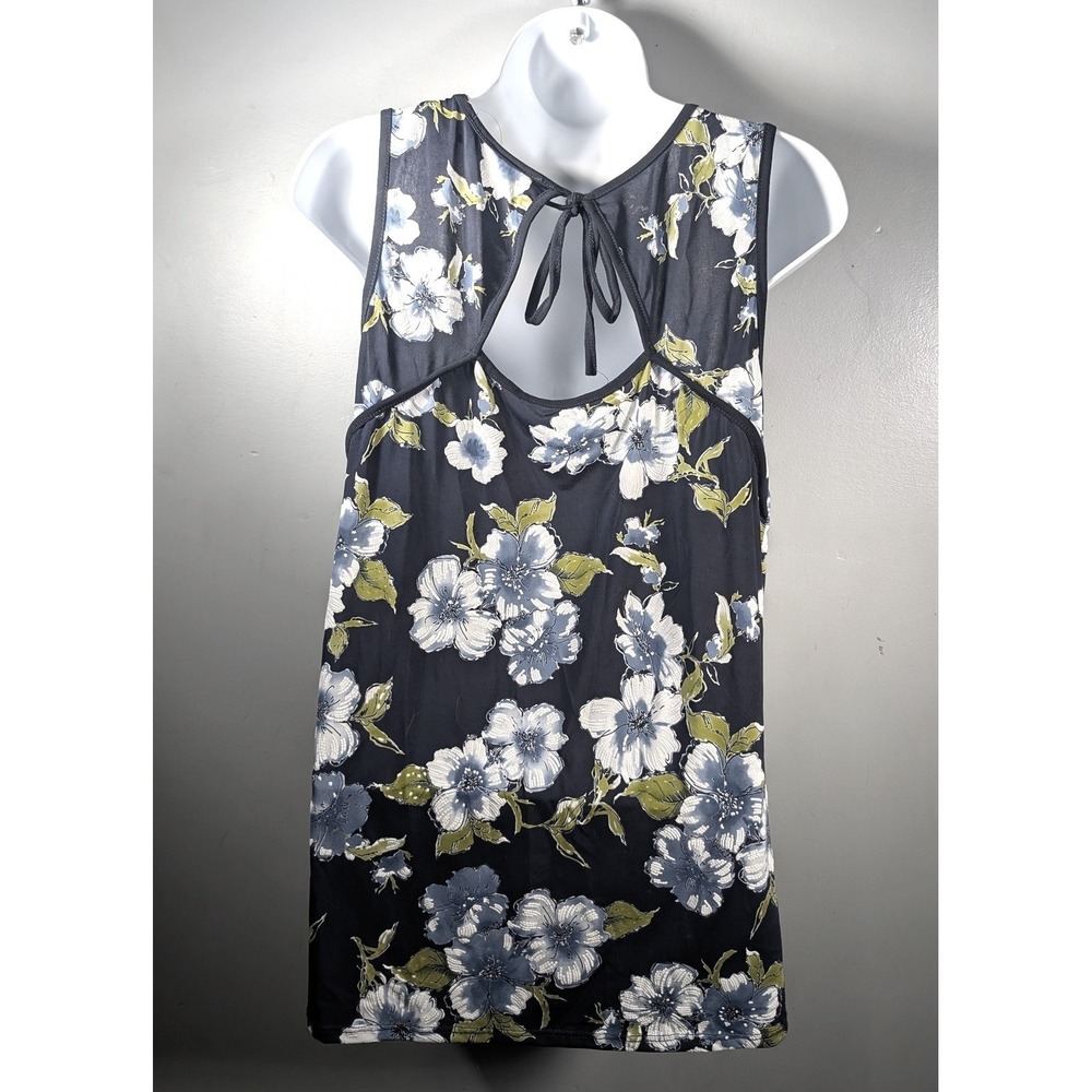 Lavish M Navy Blue Floral Twist Hem Sleeveless Tank Top Summer Office Boho Chic - Picture 3 of 9